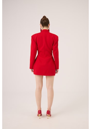 Holly Lolly Beli Drape Detaylı Heleni Blazer Ceket Kırmızı