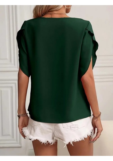 Gülsüm Aydın Kadın Kısa Kollu Yaka Ve Kol Detay Jesica Bluz Yeşil