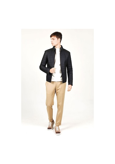 Dericlub E-1203 Gummy Gerçek Deri Erkek Kaban-Lacivert