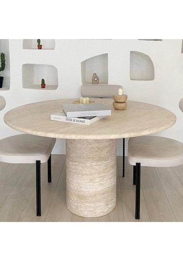 Lucca Yuvarlak Traverten Masa 100x100 Traverten