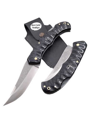 El Yapımı N690 Böhler Çelik Isıya Suya Dayanıklı Siyah Kompakt Kabzeli Kilitli Yaylı Çakı siyah