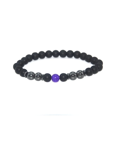 Moonbıffy Anti-şişme Siyah Obsidyen Halhal Bilezik - Ayarlanabilir Manyetik Terapi Bilekliği Kadın Erkek Mor Siyah - Gümüş