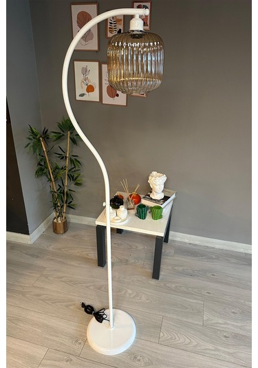 Mopa Beyaz Gövde Bal Rengi Cam Lambader Modern Dekoratif Metal Oturma Odası Çalışma Odası Zemin Natural