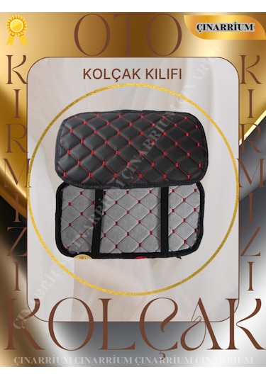 Kia Sportage 2004-2010 Deri Oto Kolçak Kılıfı, Kaliteli Süngerli Kırmızı Nakışlı.