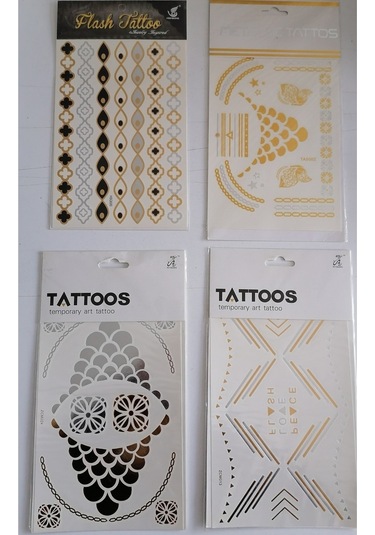 Altın Yaldızlı Geçici Dövme 4 Adet Birden Model1 Altın