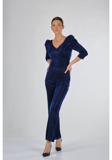 Dori V Yaka Simli Uzun Kollu Lacivert Kadın Elbise 221Kb4079-Lacivert-38