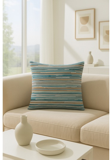 Şerit Kadife Kırlent Kılıfı Yeşil V1 45x45 Yeşil