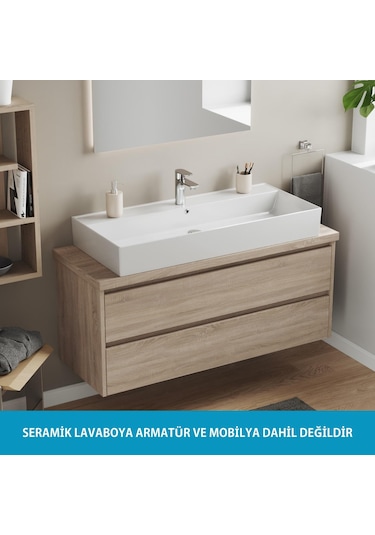 Aqua Bagno Plan Tezgah Üstü Kare Lavabo Beyaz 100 x 45 CM