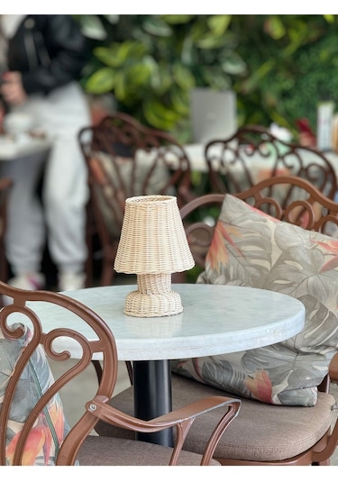 Rattan & Bambu Masa Üstü Kablosuz Pilli Abajur Alt- Üst Rattan Masa Lambası