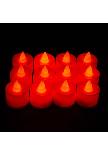 Teltree Beyaz Kasa Kırmızı Işıklı, Yanmayan, Tütünsüz Led Mumlar - Ev, Düğün, Doğum Günü Dekorasyon Malzemesi Kutu 24 Adet Renkli