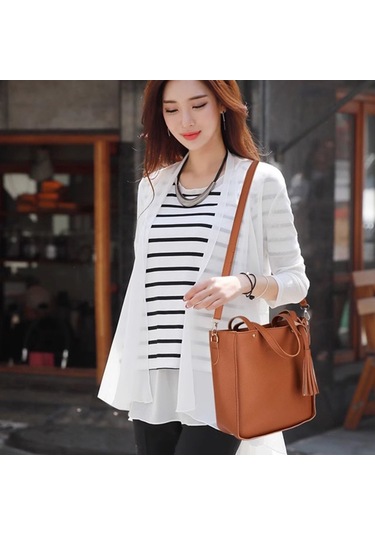 Parçalı Çanta Seti Kadın Pu Deri Omuz Çantası Dört Parça Siyah Diğer