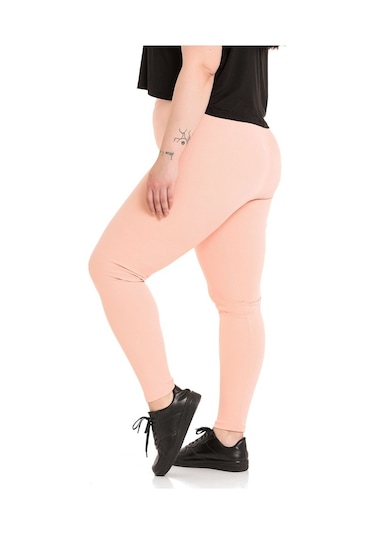 Büyük Beden Fitilli Beli Lastikli Bilekte Somon Bayan Tayt