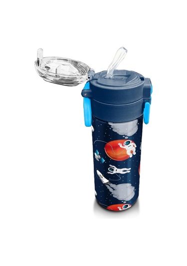 Coral High Kids Lacivert Mavi Astronot Desenli Pipetli Ve Direkt İçim Çelik Termos 500 Ml 31999 Mavi - Mercan