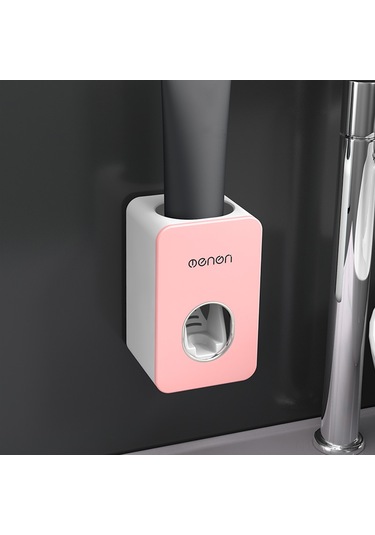 Geeroyoo Duvar Takılı Otomatik Diş Macunu Sıkıcı - Delme Yok Kurulum - Hijyenik Ve Pratik - Pembe Pembe