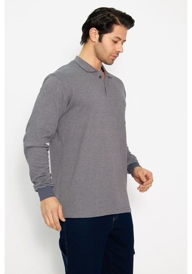 Orange Safety Koyu Gri Polo Yaka Uzun Kol Sweat T-shirt Kışlık