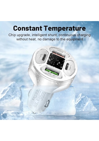 Zuidid Zd66w Dijital Ekranlı 2 Usb + 2 Type C Hızlı Araç Şarjı