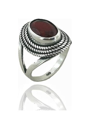 925 Ayar Gümüş Oval Yakut Taş Otantik Üst Kalite Kadın Yüzük