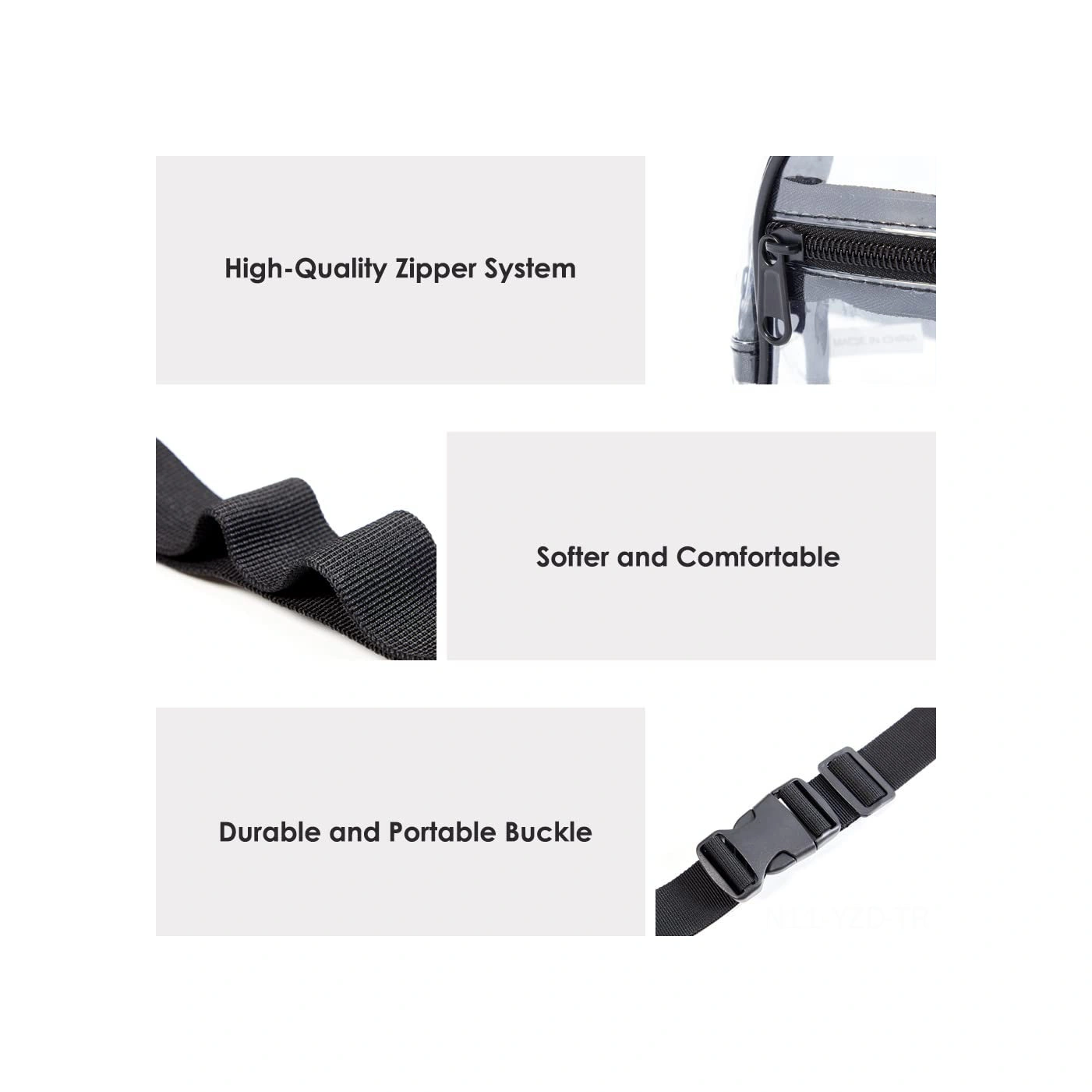 Yuntech01 Siyah Şeffaf Pvc Spor Bel Çantası - Stadyum Onaylı, Su Geçirmez, Ayarlanabilir Kemer, Outdoor Etkinlikler İçin Çabuk Erişimli Depolama Siyah