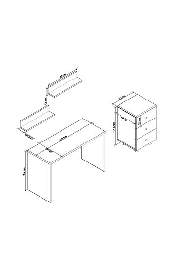 Olven Raflı Çalışma Masası Ve Keson 3 Çekmeceli , Beyaz - Meşe