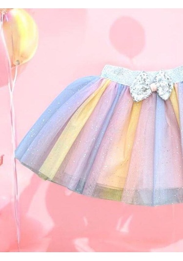 Kız Çocuk Gökkuşağı Renkli Tütü Etek-15120 Pembe
