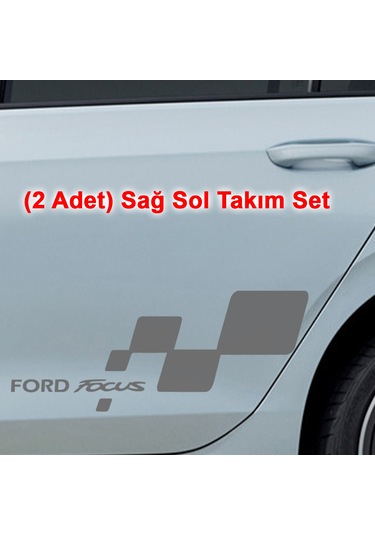 2 Adet Ford Focus Sticker - Kapı Altı Sticker - 60cm X 24cm - Gri