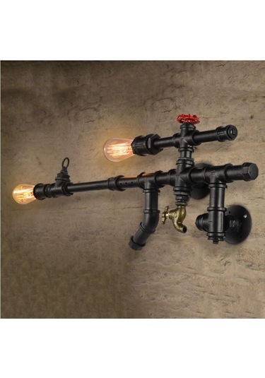 Silah Şeklinde Borulardan Duvar Lambası Hediyelik Duvar Apliği Siyah