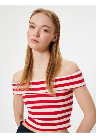 Koton Kayık Yaka Atlet Slim Fit Omzu Açık Kırmızı Çizgili 4sal30297ık