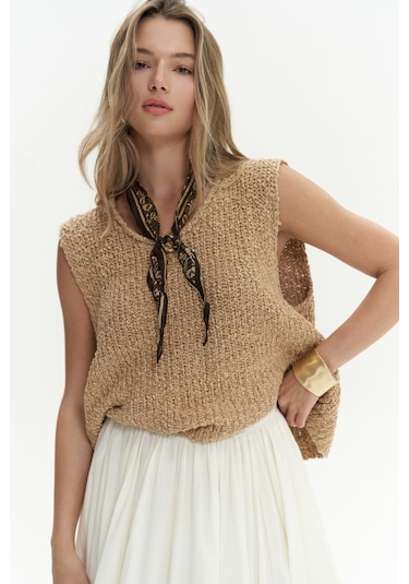 Mai Collection Mai Studios Co. Knitle Rahat Kalıp Triko Tarçın Crop Tarçın