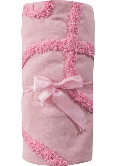 Pembe Kalp Nakışlı Yatak Örtüsü 130x170 Cm