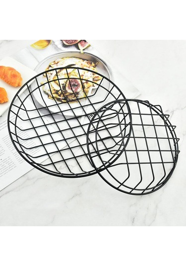 2pcs Cips Atıştırmalık Sepet Meyve Sepeti Büyük Yuvarlak Tel Sepet Siyah Metal Ekmek Sepeti Siyah