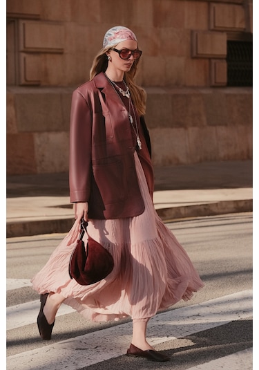 Crush Piliseli Uzun Etek Pudra Pudra