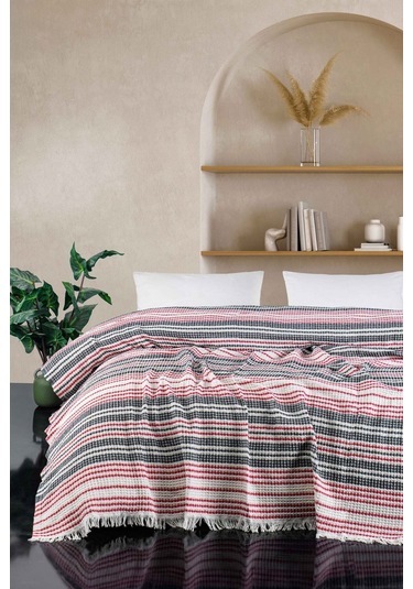 Rebeka Kırmızı Gunes Model - Çift Kişilik Pike 200 x 230 Siyah - Krem - Kırmızı
