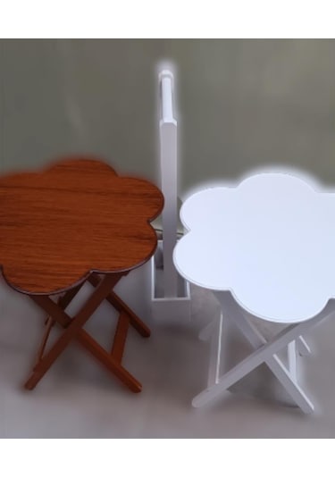 Çanta Zigon Sehpa Papatya Model İkili Ahşap Mdf Beyaz Ve Ceviz Renk Uyum Kutu Sevk El Yapım