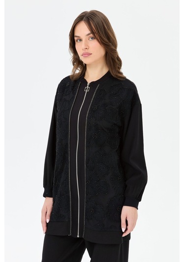 İnci Çakma Detaylı Pantolonlu Takım Siyah Siyah