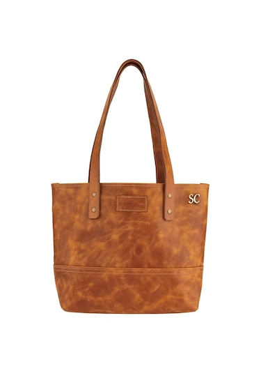 Twingold İsme Özel Tote Bag El Omuz Çantası - %100 Rainbow Deri - Ac03003 - Camel Camel