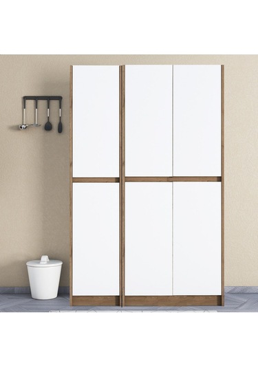Umg Mobilya Ultra Çok Amaçlı 6 Kapaklı Mutfak Dolabı, Ayakkabılık, Banyo Dolabı, Kiler Dolabı Patentli Beyaz - Meşe