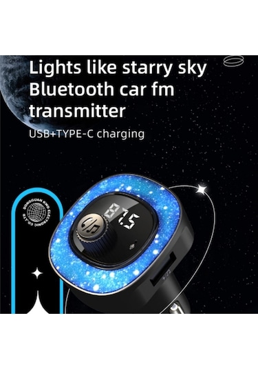 Sones C41 Yıldız Işığı Araç Şarj Cihazı Abs Adaptörü Fm Verici Bluetooth Eller Serbest Arama Mp3 Müzik Çalar