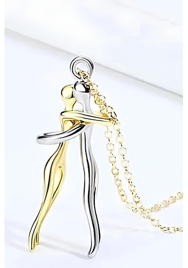 Takı Dükkanı Sarılan Çift Unisex Sevgili Kolyesi Eşe Sevgiliye Hediye Eck52sr Altın - Gümüş