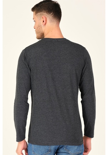 T8587 Dewberry V Yaka Erkek Uzun Kol T-shırt-koyu Antrasit Koyu Antrasit
