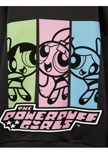 Koton Şardonlu Uzun Kollu Bisiklet Yaka Lisanslı Powerpuff Girls Oversize Sweatshirt Antrasit 6wkg10444ak Antrasit