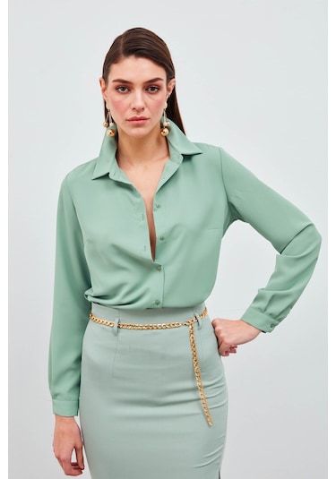 Sateen Düz Klasik Gömlek - Mint Mint Yeşili