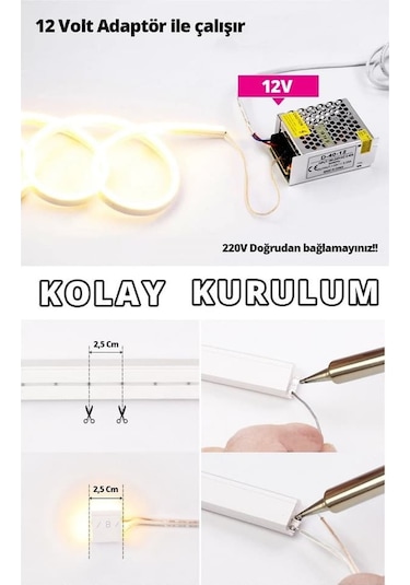 Neon Led 12 Volt Gunışığı Işık Dış Mekan 3 Metre