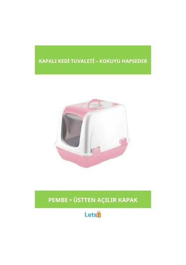 Üstten Açılır Kapalı Kedi Tuvaleti Pembe 37x40x40