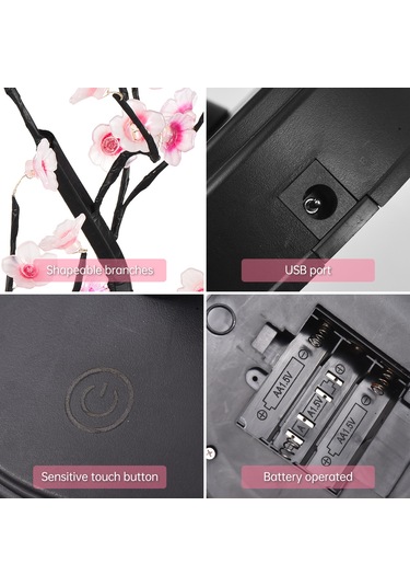 Jeehugo 36 Led Pembe Sakura Ağaç Lambası - Usb/pil Beslemeli, Dokunmatik Anahtar, 2 Işık Modu, Ev/ofis Dekorasyonu, Noel Hediyesi Diğer