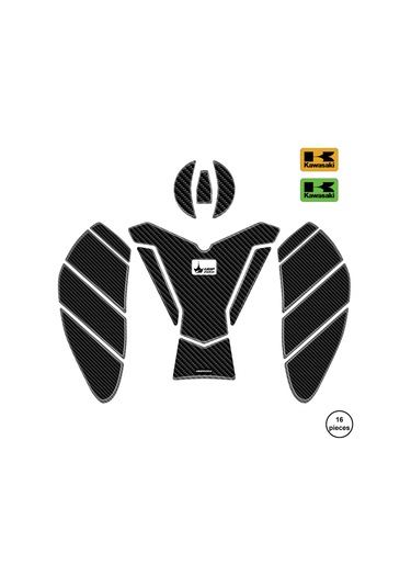 Kawasaki Zx-6r 2025 İle Uyumlu Kaydırmaz 6d Karbon 16 Parça Tank Pad Seti Gc67 Yeşil Motor KARBON