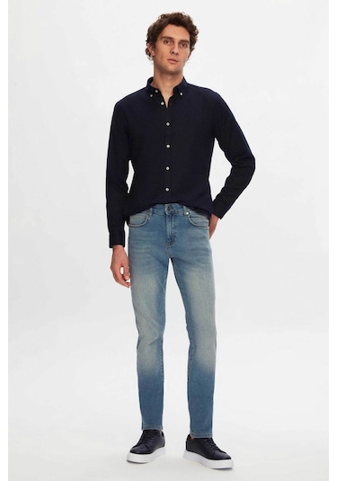 Ds Damat Slim Fit Mavi Düz Jean Kot Beş Cepli Likralı Yıkamalı Denim Pantolon 6HCJ3ORT00102 Mavi