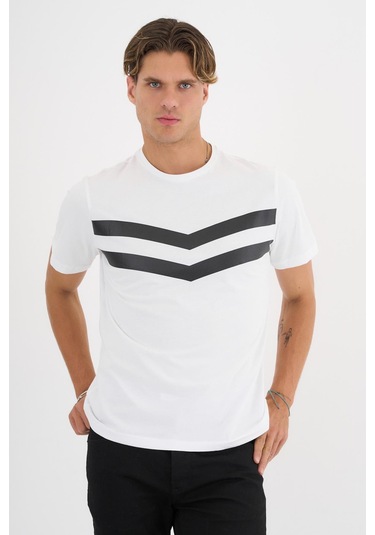 Erkek Beyaz Baskılı %100 Pamuklu Standart Kalıp T-sihrt Beyaz