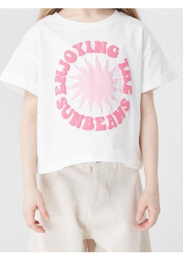 Kız Çocuk Pamuklu Güneş Kabartma Baskılı Bluz-13864-ekru Pmb Ekru - Pembe