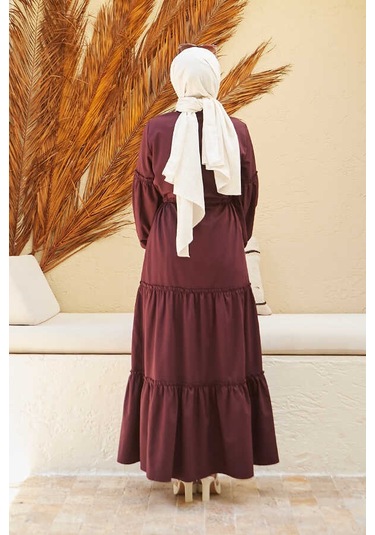 6567-büzgülü Bağcıklı Elbise Bordo Bordo