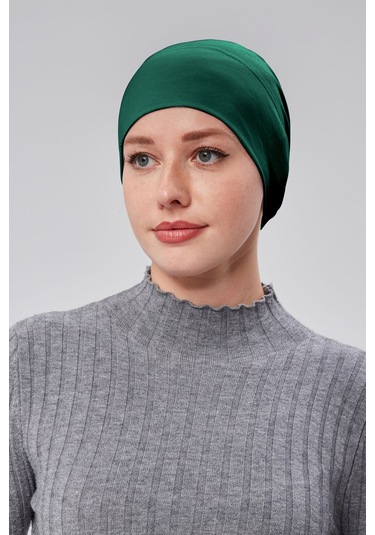 Kadın Tesettür Hazır Pratik Geçmeli Bone Lastikli Kaymaz Yeşil Zümrüt Yeşili